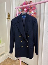 Vintage RALPH Ralph Lauren 100 Wool Navy Blue Gold Button Blazer SZ 4