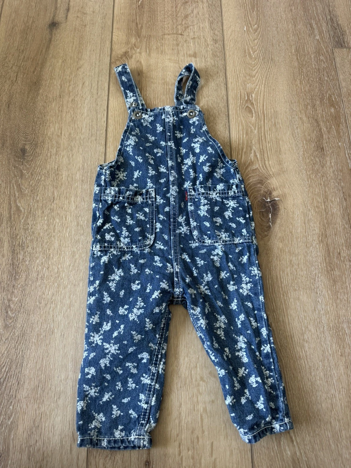 Levi's Denim Overalls Girl 12 M Blue Floral Pocket 100% Cotton Adjustable Cute