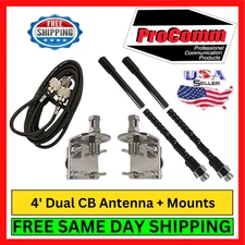 ProComm HSD995-4B Dual 4' CB Antenna 3-Way Mount Cable Kit 750W Fiberglass Black