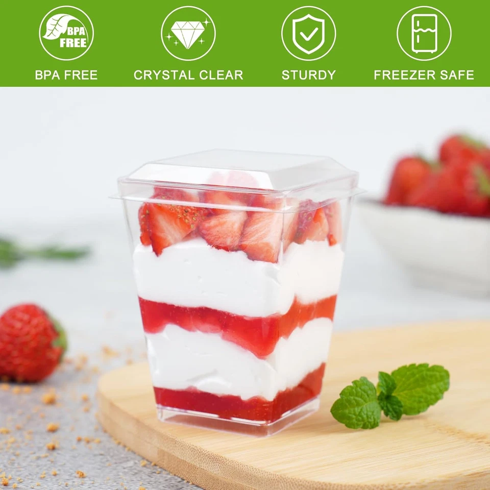 Paquete de 50 tazas de postre de plástico Zezzzxu de 5 oz con tapas y cucharas, pudín de plátano Cu Foto 3 de 4