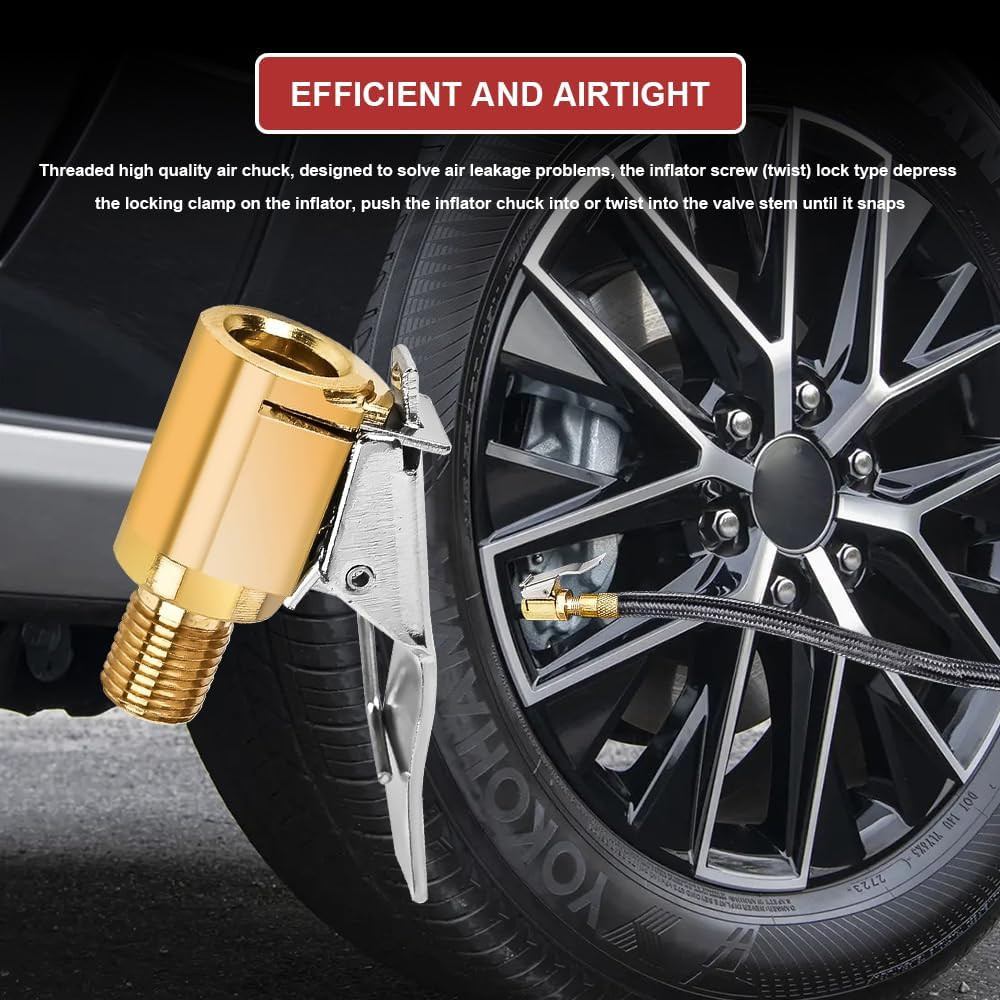 2Packs Brass Tire Air Chuck, Locking Quick Connect Inflator Hose Adapter, No Lea