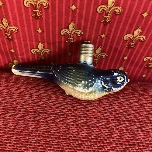 Vintage Christmas Figural Blue Bird Painted Milk Glass C6 Light Bulb Not Working
