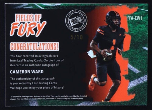 Cameron Ward 2024 Press Pass Premium Fields Of Fury Auto Orange Shimmer #5/10 - Picture 2 of 2