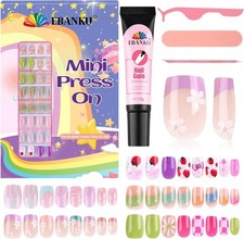 EBANKU 130 Pcs Press on Nail Kids, 5 Pack French Flower Kid Flase Nails Kit wit