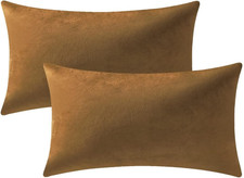 Lumbar Pillow Covers 12x20 Golden Brown: Pack of 2 Cozy Soft Velvet Rectangular