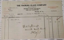 1910 The Haskins Glass Company Billhead Receipt Wheeling West Virginia