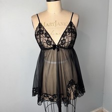 NWOT Fredericks Of Hollywood Babydoll Lingerie Womens XL Sheer Black Lace Web