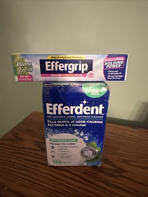 Efferent Tablets 126  & Effergrip Adhesive Cream 2.5 Fl Oz  Denture Lot New