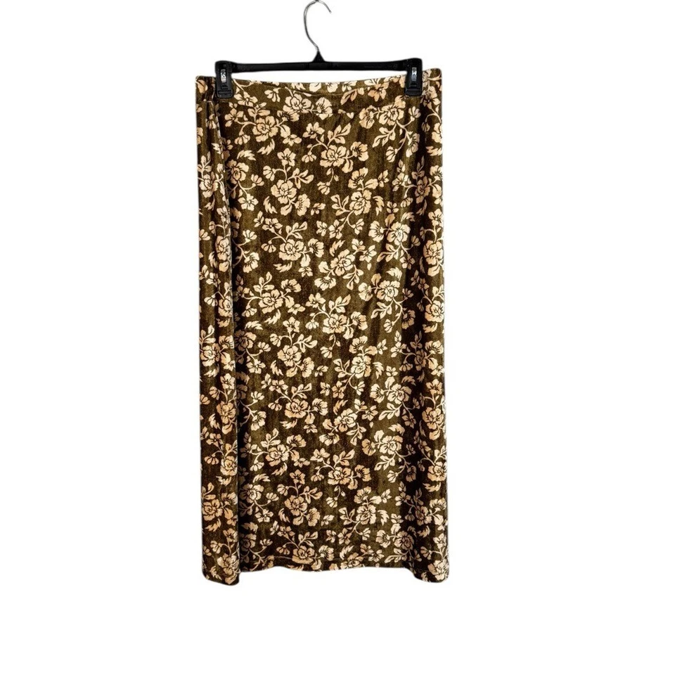 Saia Maxi Vintage Veludo Burnout Tamanho 1X Fada Grunge Feriado Floral Dourado - Imagem 3 de 4