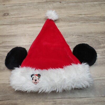 Mickey Mouse Ears Santa Hat Cap Adult OS Red with Pin Walt