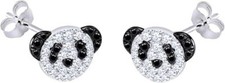 2.00 Ct Round Cut Simulated Diamond "PANDA" Stud Earrings 14K White Gold Plated