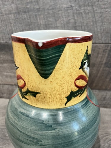 LENOX WINTER GREETINGS PITCHER BIRD RIBBONS & HOLLY 64 oz HANDLED Christmas Vtg - Picture 3 of 10