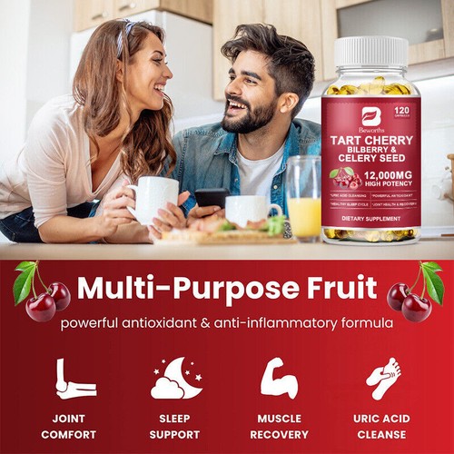 Organic Tart Cherry Extract Capsules, Cleanse Detox, Gout Relief, Urinary Health - Picture 7 of 7