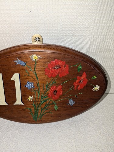 Vintage Wooden House Number Sign No 11 Hand Painted Floral Design - Picture 9 of 18
