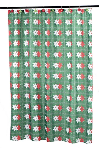 Holiday Christmas Winter Poinsettia Fabric Shower Curtain Standard Size 70 x 72 