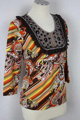 Extravagant! Damen Shirt Tunika Paisley Perlen Rüschen Viskose IMAGINI Gr.40