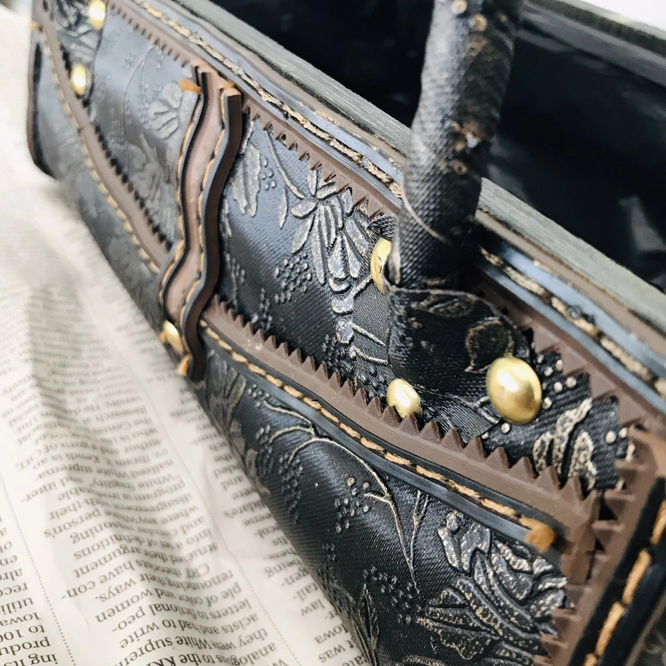 Studded Wood Frame Handbag Purse Plant Flower Seed Basket Planter Home Garden - Image 3 of 4