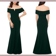 NWT 239 Betsy Adam 4P PETITE Off The Shoulder Gown in Pine Green S203