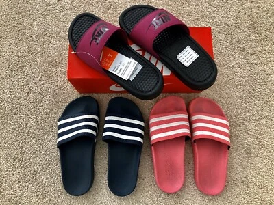 burgundy and gold nike slides