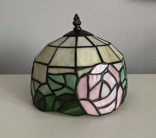 Vintage Tiffany Style Stained Glass Floral Small Lamp Shade 8.5" SHADE ONLY