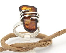 BALTIC AMBER HANDMADE in POLAND 925 Sterling Silver Ring Size 8 FREE SHIPPING