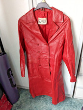 Gorgeous Vintage "suede & Leathercraft Limited" Red Leather Trench Coat Uk 12