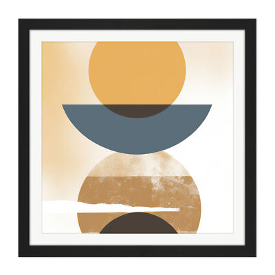 Sun Moon Eclipse Simple Boho Ochre Grey Square Framed Wall Art Picture Print