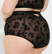Torrid Black Flocked Tattoo Parlor High Waist Brief Panty Plus Size 3X, 22/24