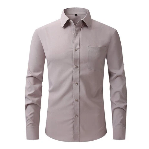 Men's Stretch Slim Fit Button Up Long Sleeve Solid Color Dress Shirt Formal Tops - Picture 6 of 39
