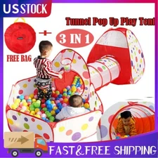 3 in 1 Play Tent Kids Toddlers Tunnel Set Pop Up Children Baby Cubby Playhouse