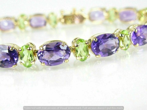 12.50Ct Oval Cut Simulated Amethyst & Peridot Bracelet 925 Silver Gold Plated - Picture 2 of 3