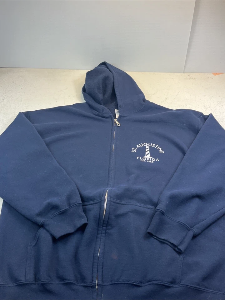 佛罗里达圣奥古斯丁全拉链连帽衫。藏青。XL. 仅限正面击球。无字符串 — 第 3/4 张图片