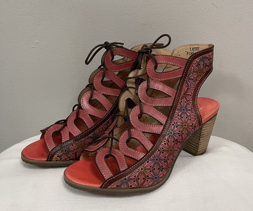 L’Artiste by Spring Step Laure Pink Hand Painted Floral Block Heel Sandals EU41 - Picture 5 of 15