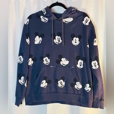 Disney Mickey Mouse All Over Print Hoodie Navy Blue Sweatshirt Large