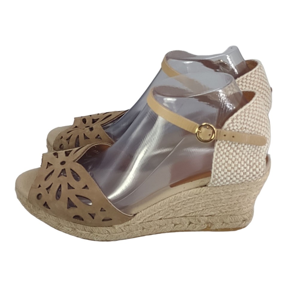 Kanna Size 41-11 Women's Taupe Cut Out Wedge Sandals