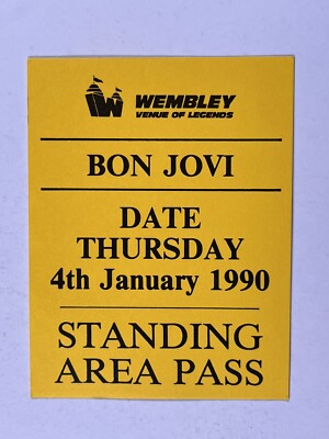 Bon Jovi Standing Pass Original Richie Sambora Wembley Stadium 4th Jan 1990