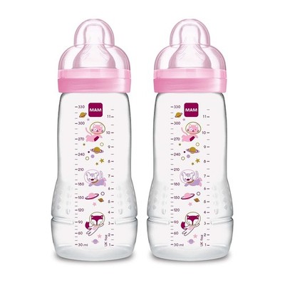 MAM Easy Active Baby Bottles 11oz, Fast Flow Skinsoft Silicone Nipple with W