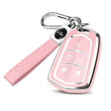 for Cadillac Key Fob Cover with Keychain, Premium Soft TPU Key Case B-Pink