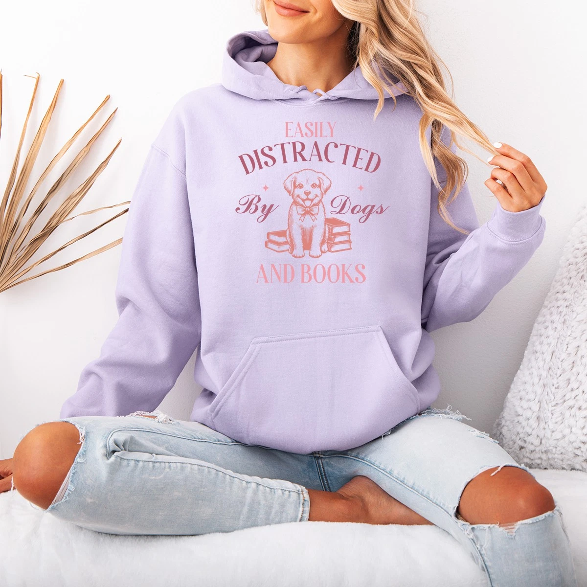 Easily Distracted By Dogs And Womens Hoodie Puppy Dog Mom Reading