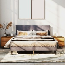 Upholstered Platform Bed Frame with Fabric Headboard and Wooden Slats STRFort