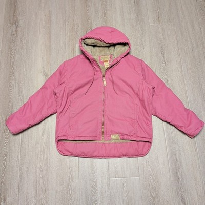 C.E. Schmidt Workwear Pink Duck Canvas Work Jacket Womens Large Tan Sherpa Lined