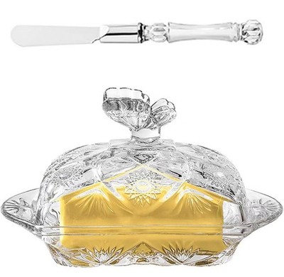 Butter Dish with Lid,Glass Butter Dish,Crystal Covered Butter Dish with Stainles