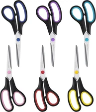 Scissors, BOOMIBOO 8" All Purpose 6 Pack - Comfort-Grip 8*3 inch, Black 