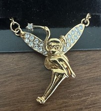 Disney Designs TINKER BELL NECKLACE w CRYSTAL WINGS Gold Tone on Original Card