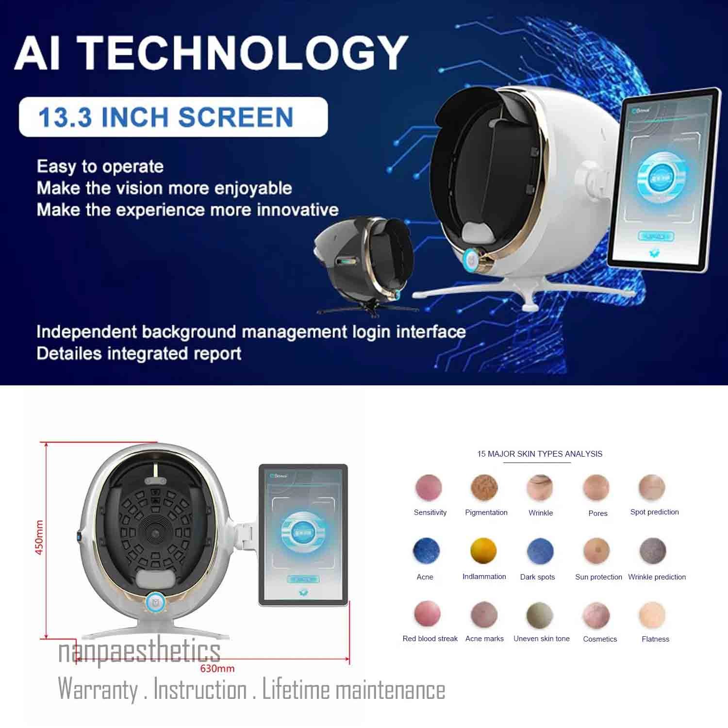3D Facial Skin Analyzer Smart Mirror Scanner Beauty Machine Digital Skin Tester