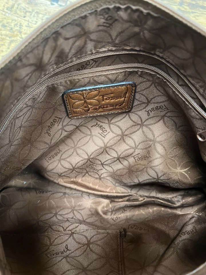 Bolso de mano para mujer de colección de cuero genuino FOSSIL cocodrilo en relieve marrón tostado Foto 3 de 4