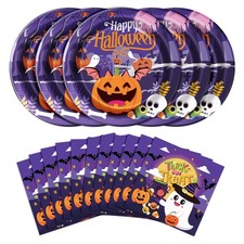 Dereinwo 50 Pcs Halloween Paper Plates and 9 Inches, Purple And Orange