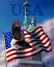 US Flag Patriotic Eagle Fabric 35.5" X44" Panel Statue Of Liberty Cotton David