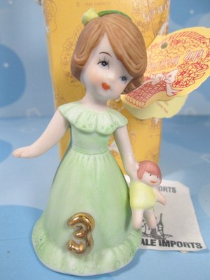 Enesco Growing Up Girls Birthday Age 3 Brunette Green Dress In Box