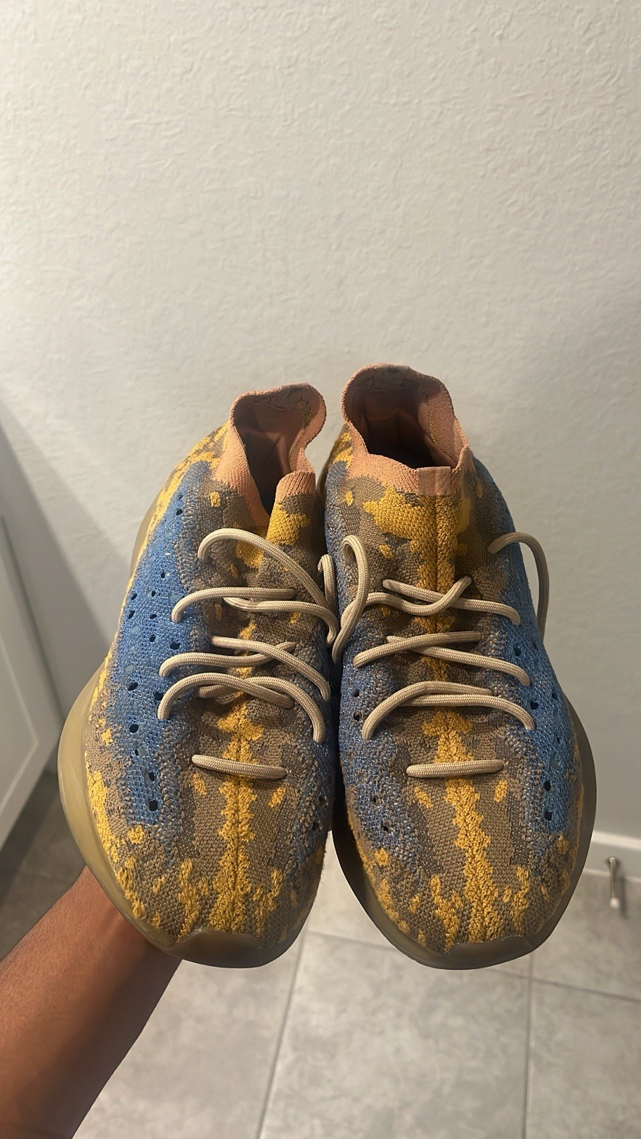 adidas Yeezy Boost 380 Blue Oat Men's Primeknit Lace Up Sneaker Blue Yellow Tan thumbnail 2